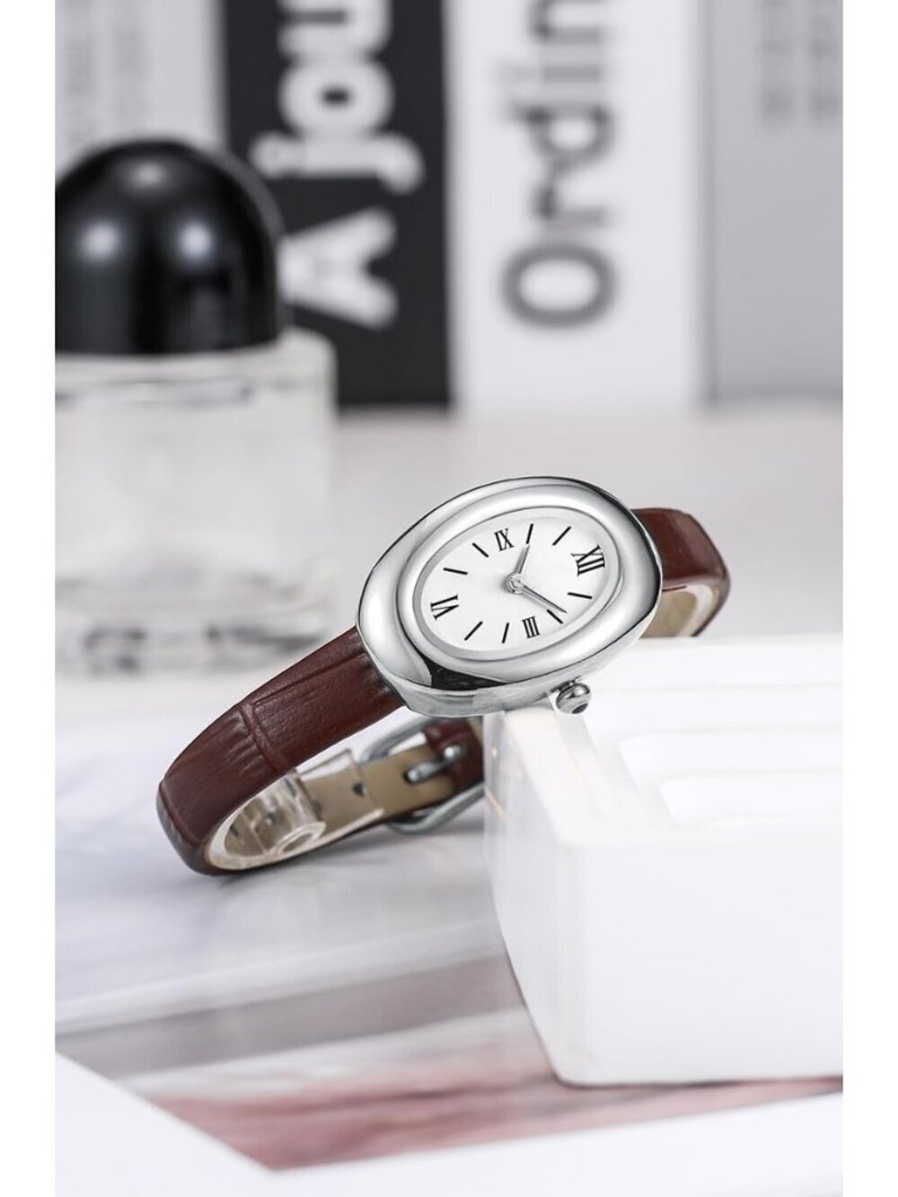 Women's Silver Brown Analog Quartz Elegant Dial Bangle Vintage Bracelet Watch - Picture 2 of 3
